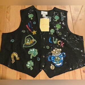 NWT Quacker Factory Women’s Black Sequin Vest Irish theme Size 2X Vintage 1990’s